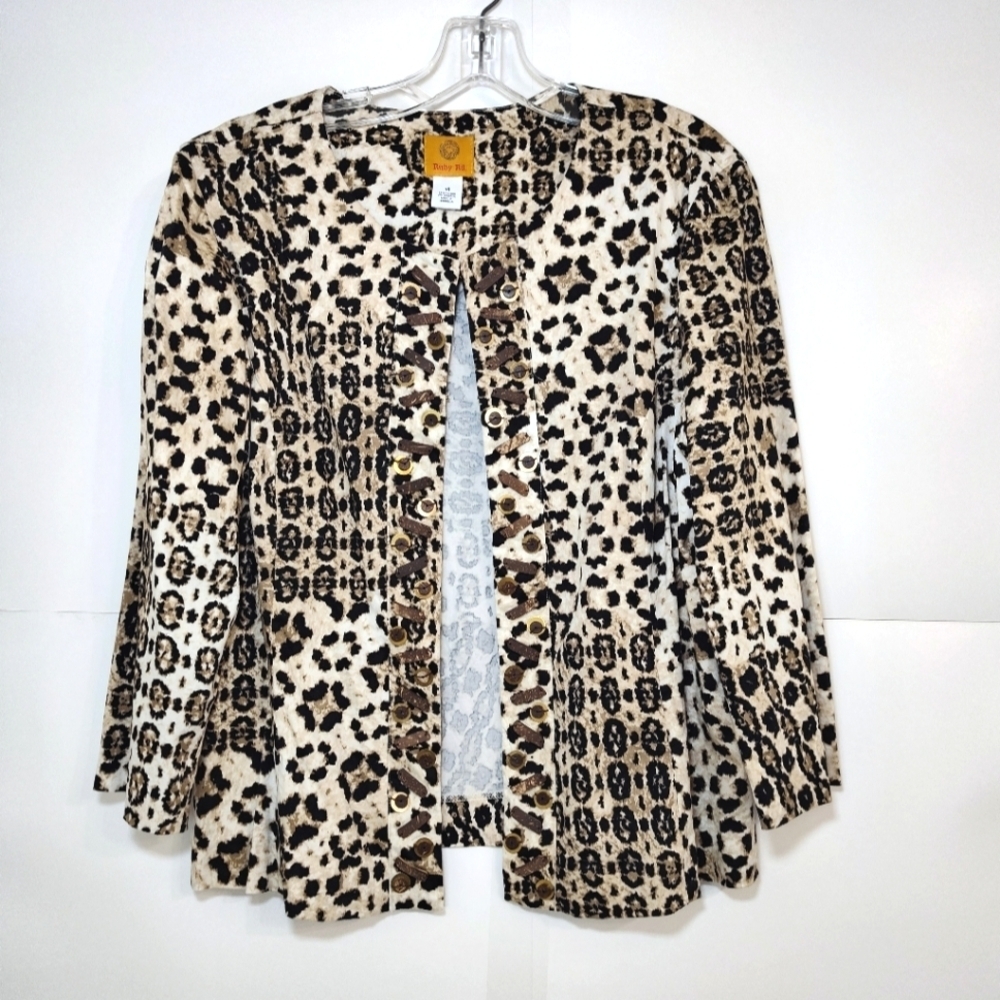 Ruby Rd Women's Tan, Brown And Black Animal Print Blazer/Jacket Size (14)